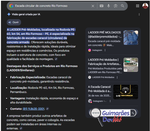 Resultado de uma pesquisa Google do meu serviço