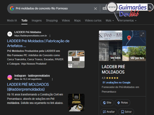 Resultado de uma pesquisa Google do meu serviço